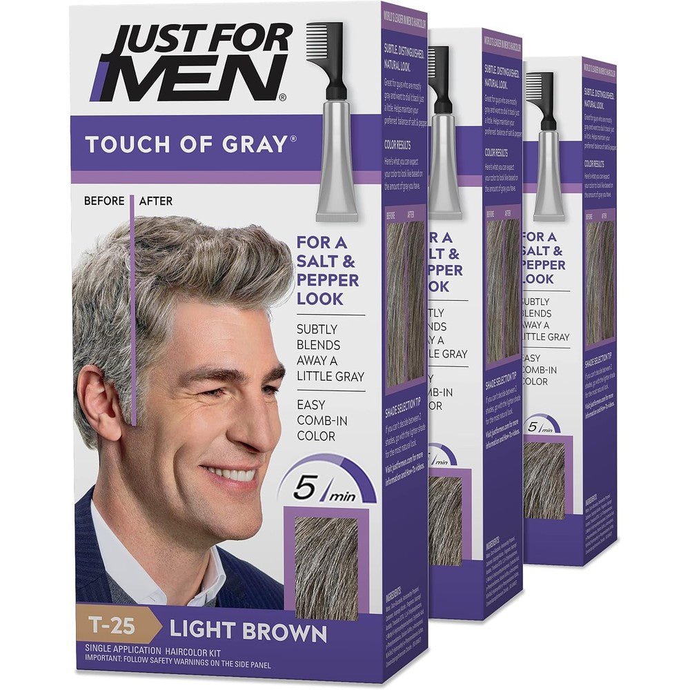 Just For Men Touch of Gray Light Brown T-25 kit front view packaging for gray reduction
