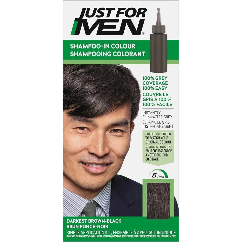 Just For Men Shampoo-In Color Darkest Brown-Black front view box packaging