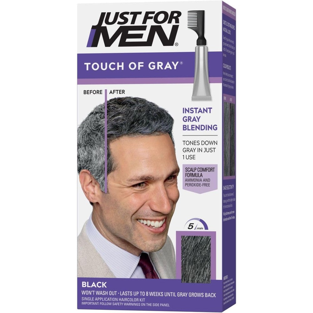 Just For Men Touch of Gray Black T-55 box front view showing authentic imported men's hair color