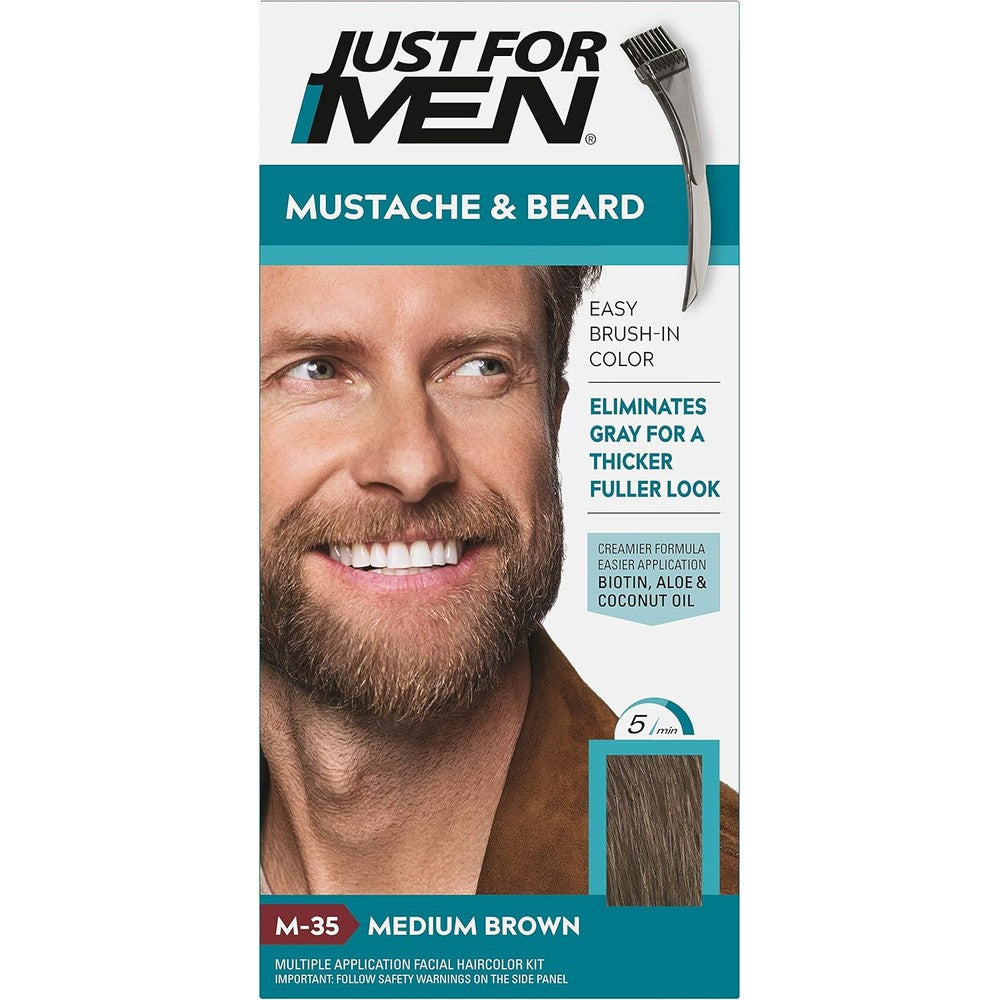 Just For Men Brush-In Color Gel Mustache and Beard Medium Brown M-35 front view