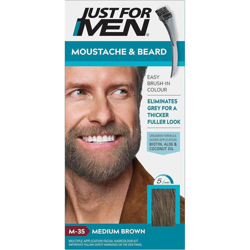 Just For Men Mustache and Beard Color Medium Brown M-35 box front view