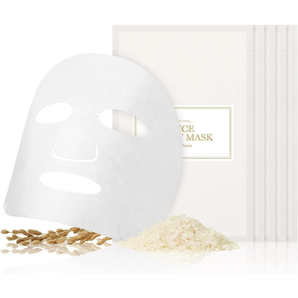 I'M From Rice Sheet Mask Pack Of 5 Korean Rice Face Mask With Milky Essence For Creamy Hydration 20 Milliliters Per Sheet