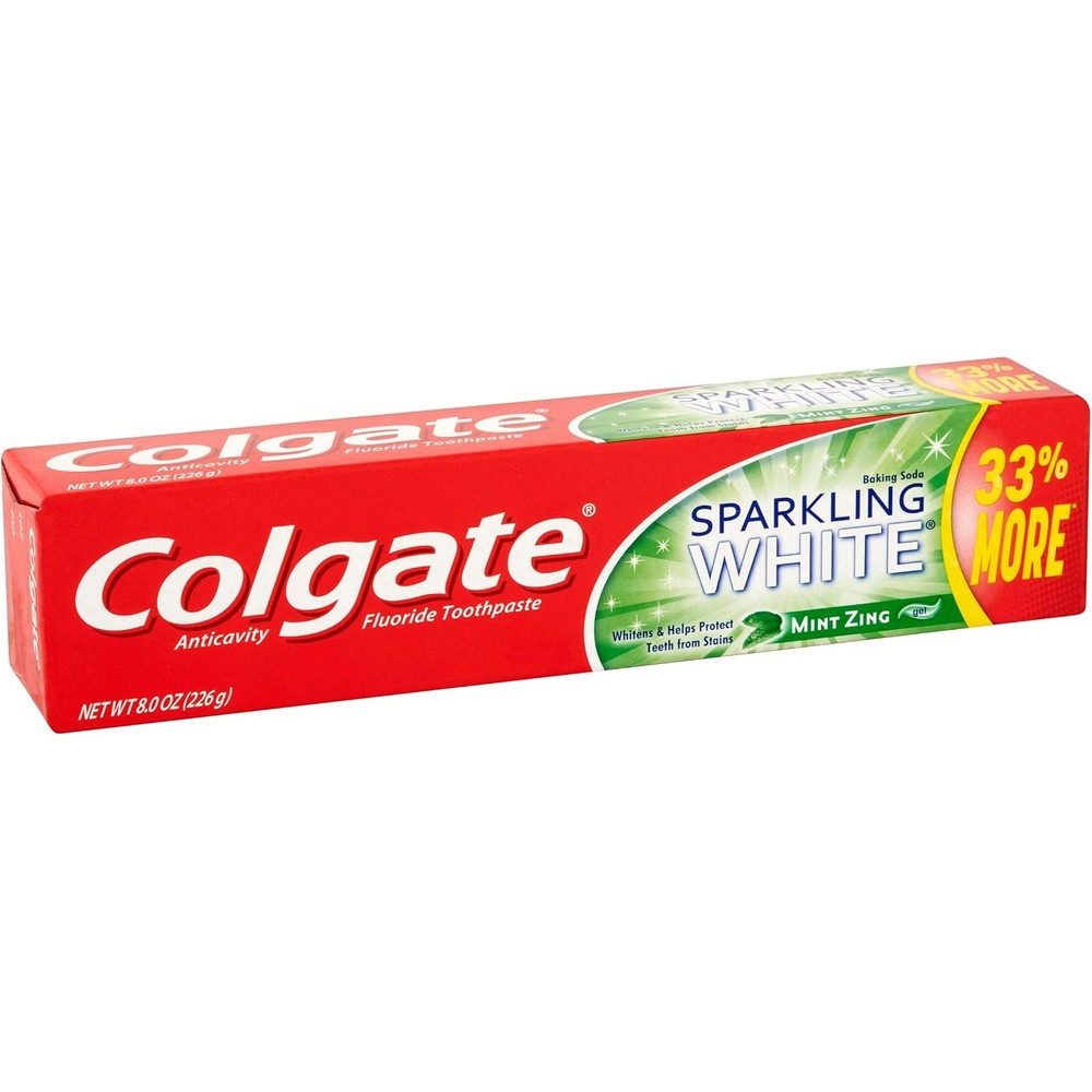 Colgate Sparkling White Mint Zing Gel Toothpaste Whitening Formula With Baking Soda And Natural Essential Oils 8 Ounce