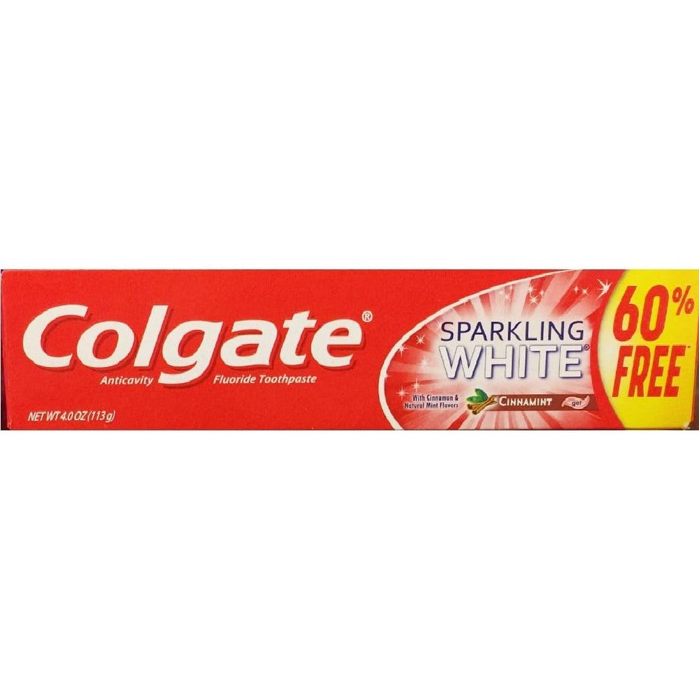 Colgate Anticavity Fluoride Toothpaste Sparkling White Cinnamint With Cinnamon And Natural Mint Flavor Gel Gluten Free Four Ounces
