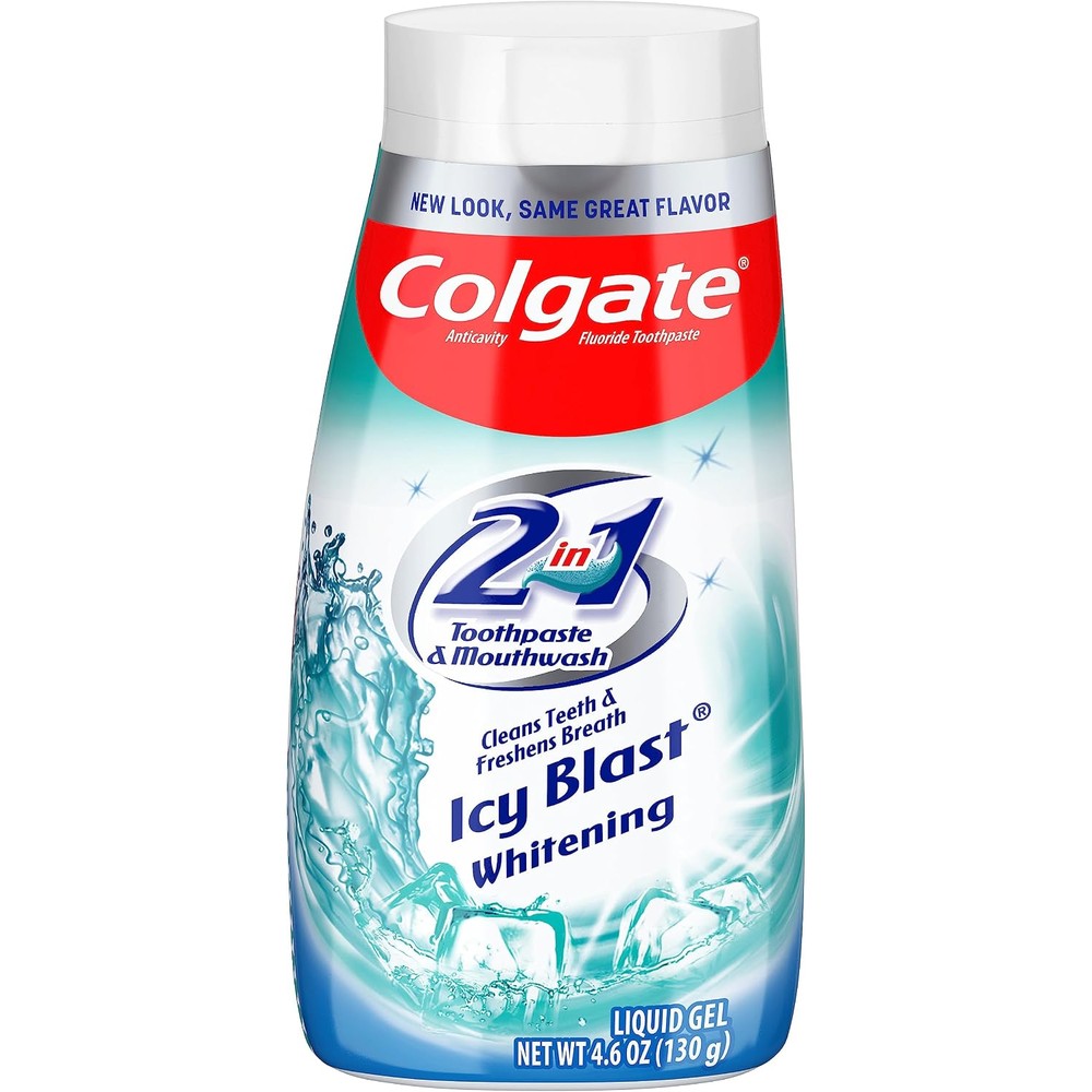Colgate 2 In 1 Whitening Toothpaste Gel And Mouthwash Icy Blast Intense Mint Flavor 4.6 Ounce