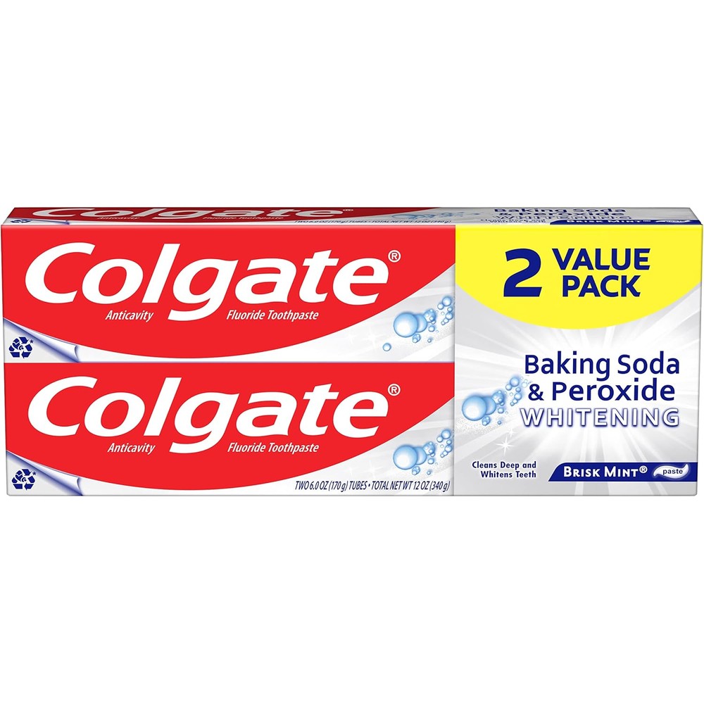 Colgate Baking Soda And Peroxide Whitening Toothpaste For Teeth Whitening And Cavity Protection Brisk Mint 6 Ounce Pack Of 2