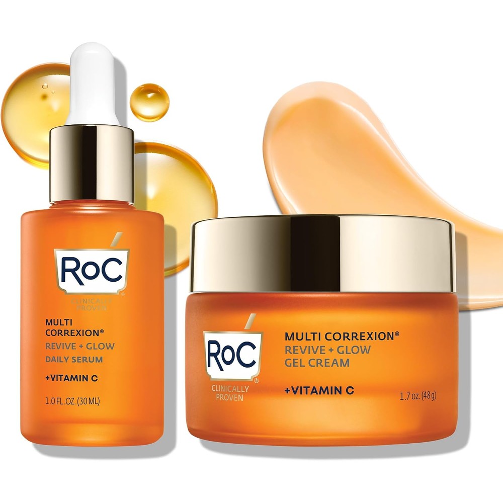 RoC Multi Correxion Revive And Glow Skin Care Regimen Bundle front packaging view for advanced brightening treatment.