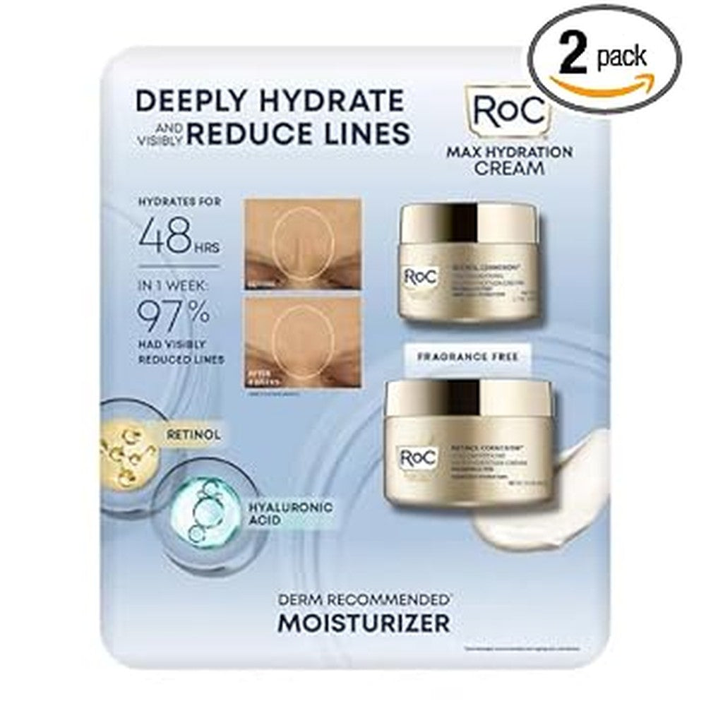 RoC Retinol Correxion Line Smoothing Max Hydration Cream two pack showing front view of product jars