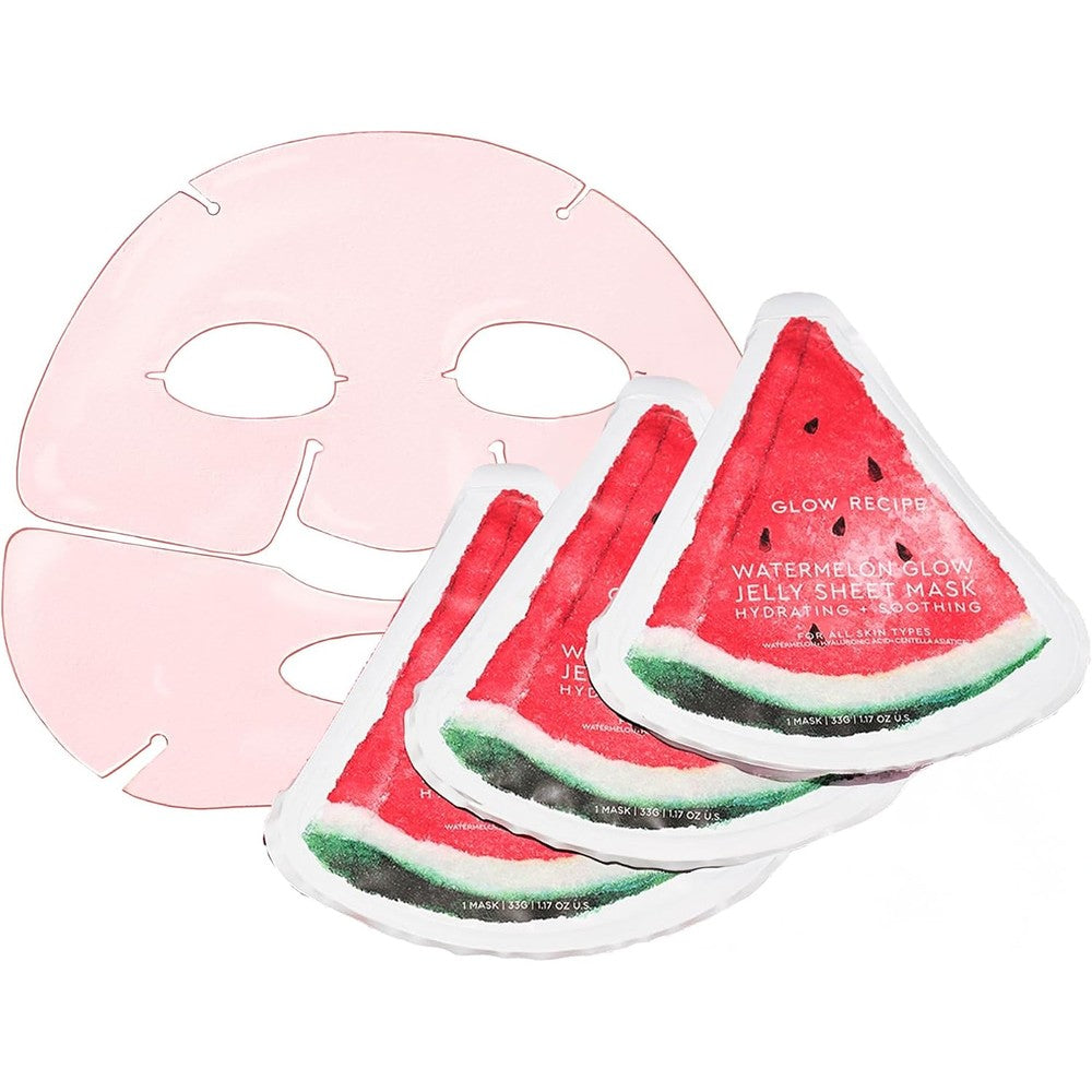 Glow Recipe Watermelon Glow Jelly Sheet Mask Bundle three count front view packaging showing authentic USA imported skincare