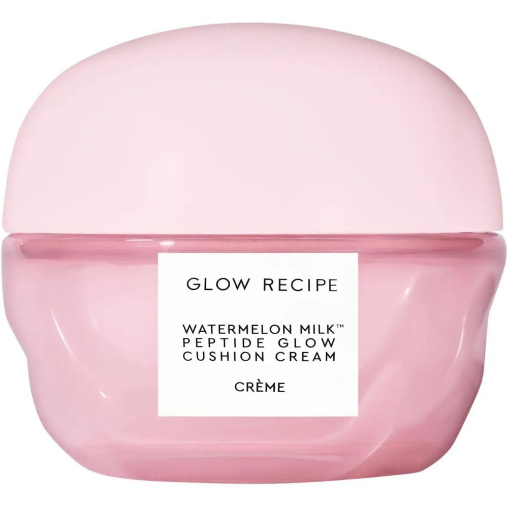 Glow Recipe Watermelon Milk Peptide Glow Cushion Cream front view of the refillable pink 50ml jar on a clean background.