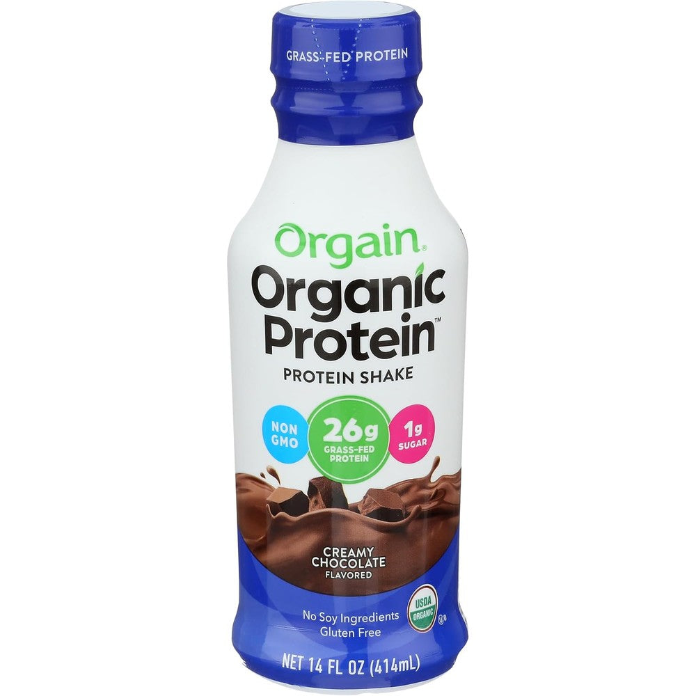 Orgain Organic Protein Shake Creamy Chocolate Fudge front view bottle packaging
