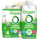 Orgain Organic Nutritional Shake Sweet Vanilla Bean Meal Replacement Ready To Drink Sixteen Grams Grass Fed Protein Eleven Ounce Four Count