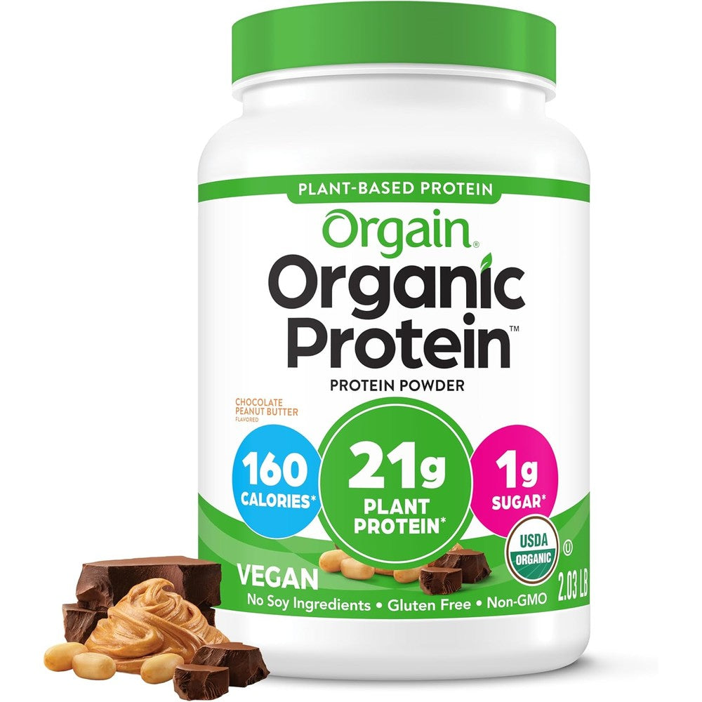 Orgain Organic Vegan Protein Powder Chocolate Peanut Butter 21 Grams Plant Protein 2.03 Pounds