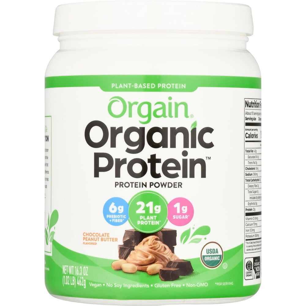 Orgain Organic Vegan Protein Powder Chocolate Peanut Butter 21 Grams Plant Based Protein 1.02 Pound Container