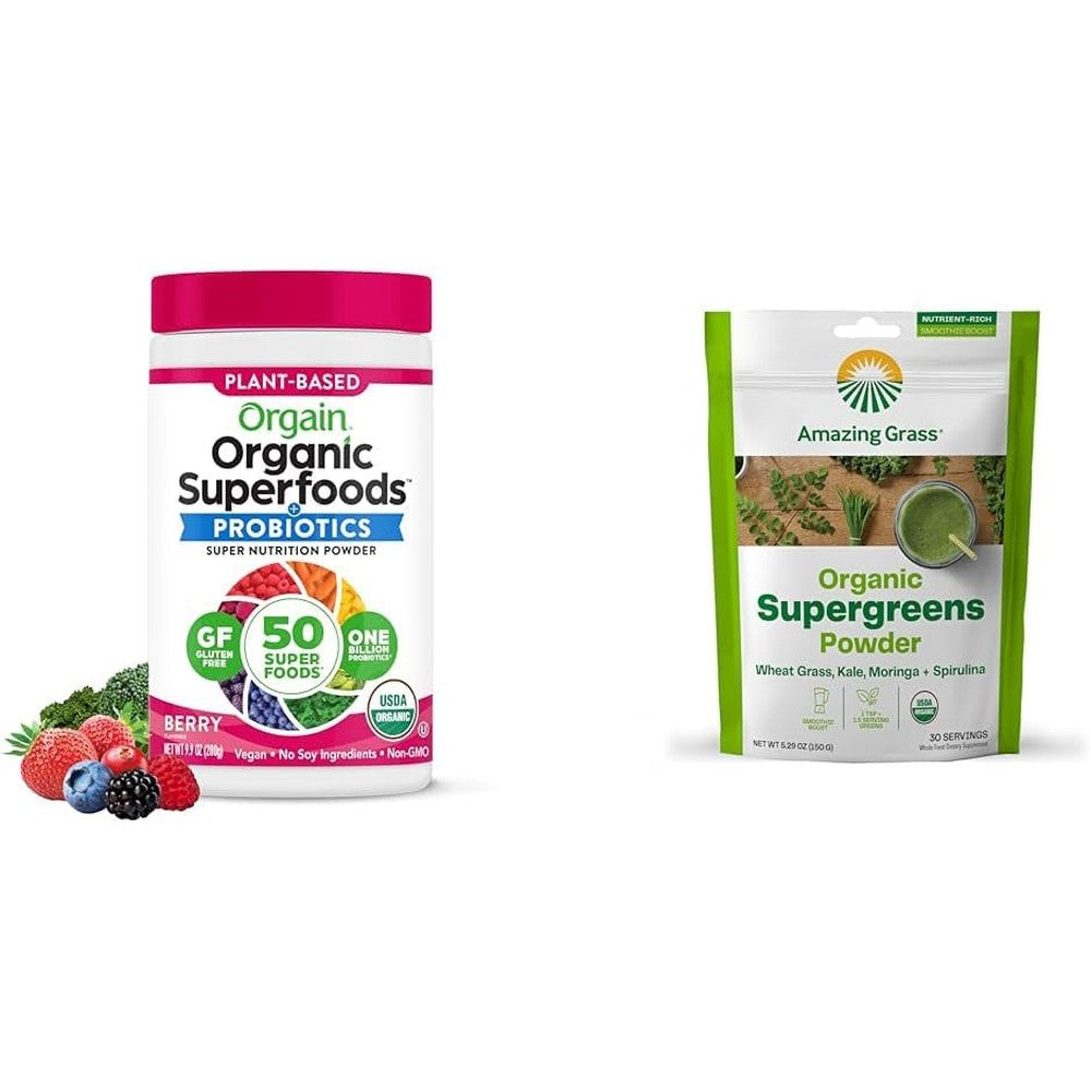 Orgain Organic Greens Powder with 50 Superfoods container front view authentic USA product