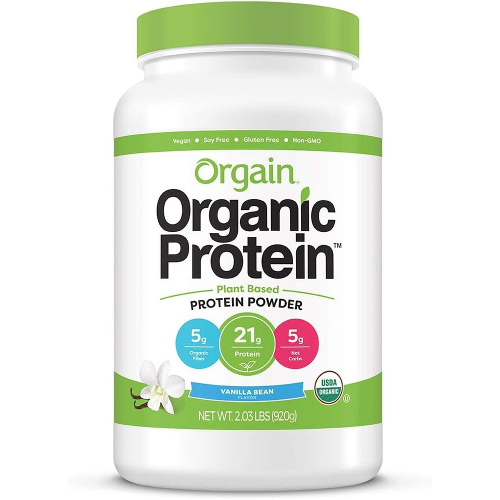 Orgain Organic Plant Based Protein Powder Vanilla Bean Non Dairy Gluten Free Sugar Free Vegan Supplement 2.03 Pound