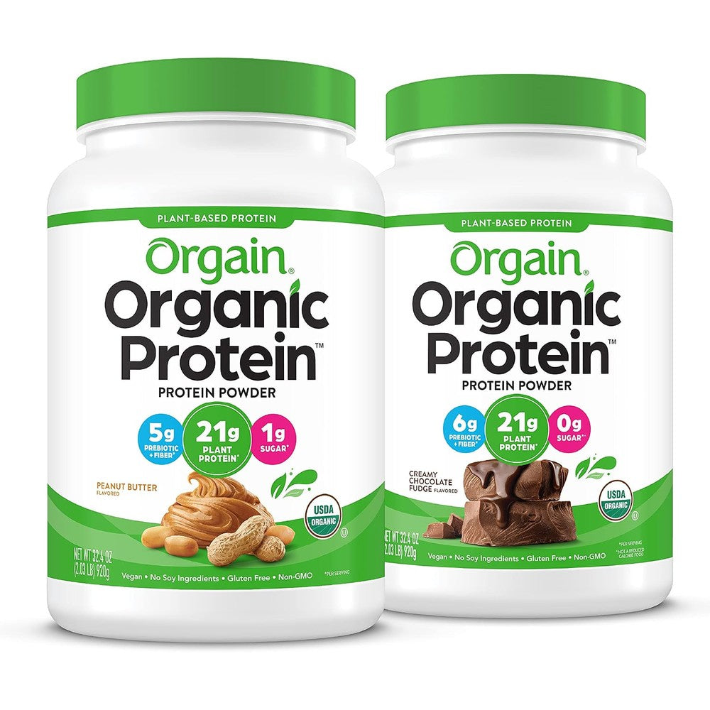 Orgain Organic Vegan Protein Powder Peanut Butter front view authentic