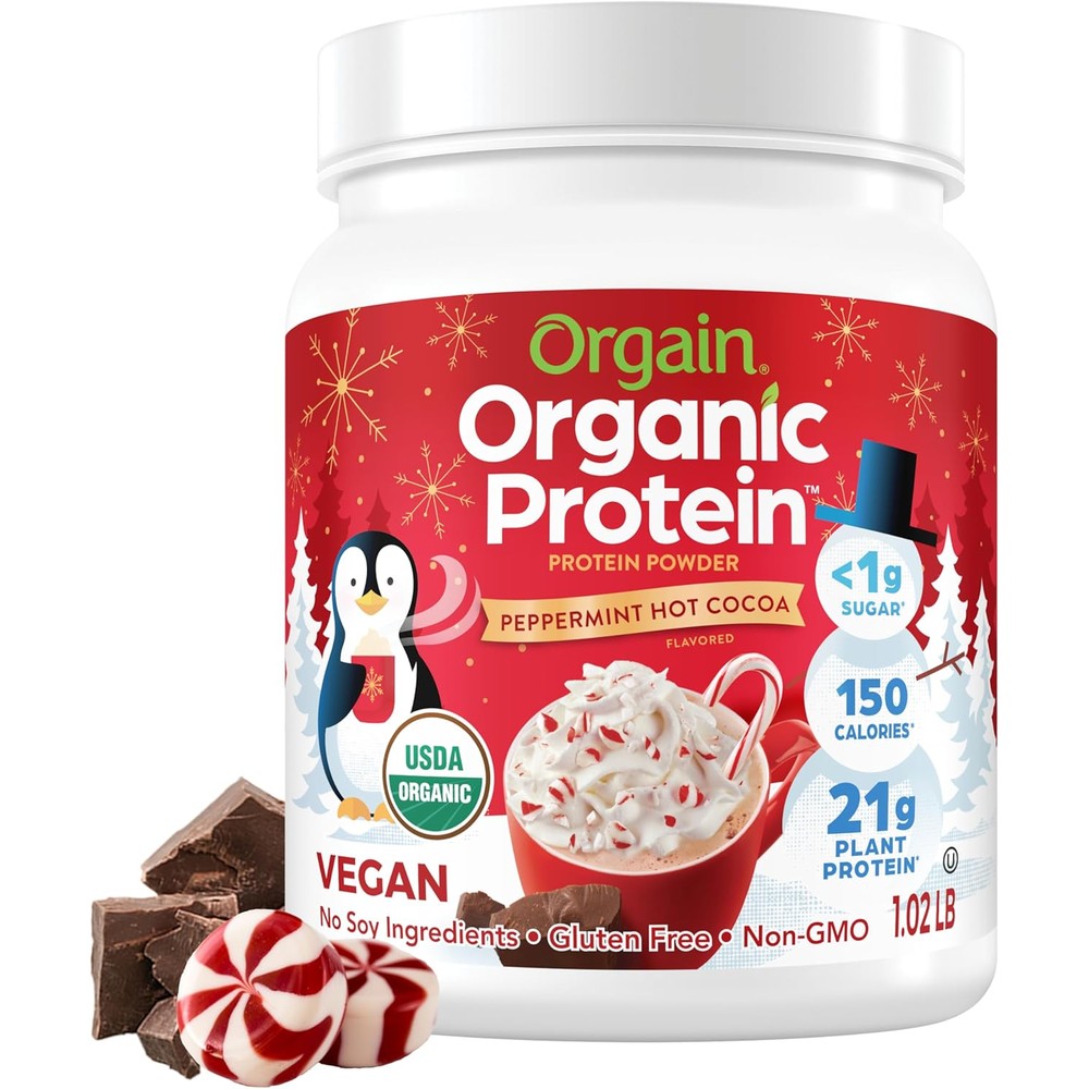 Orgain Organic Vegan Protein Powder Peppermint Hot Cocoa front view