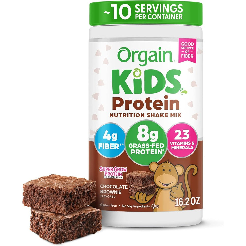 Orgain Kids Dairy Protein Powder Shake Mix Chocolate Brownie Flavor Eight Grams Grass Fed Protein Four Grams Fiber One Pound
