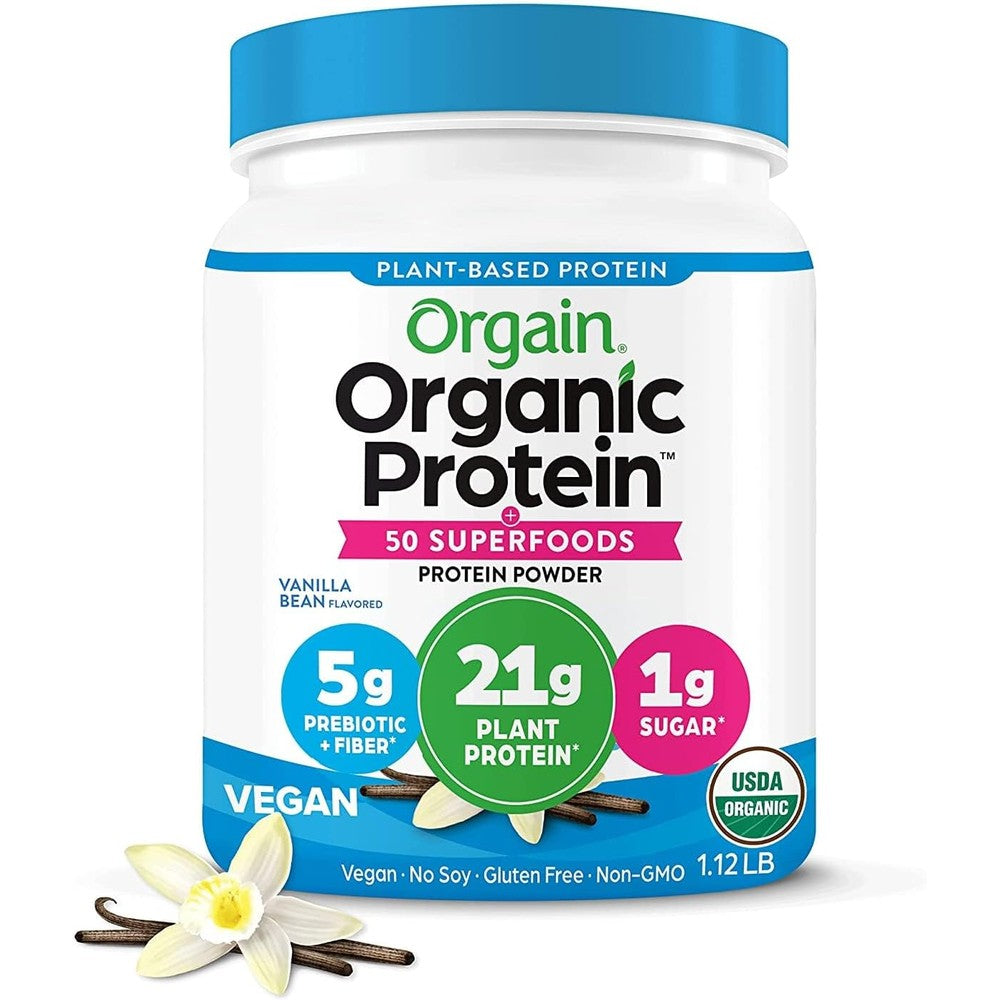 Orgain Organic Vegan Protein Plus 50 Superfoods Powder Vanilla Bean 21 Grams Plant Based Protein 1.12 Pound Container