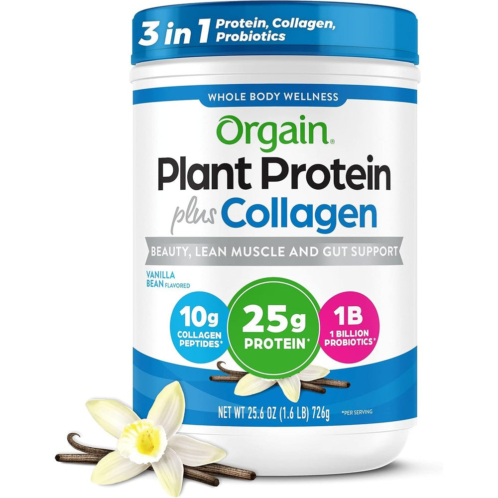 Orgain Protein Powder Plus Collagen Vanilla Bean Powder With Peptides And Probiotics 1.6 Pound