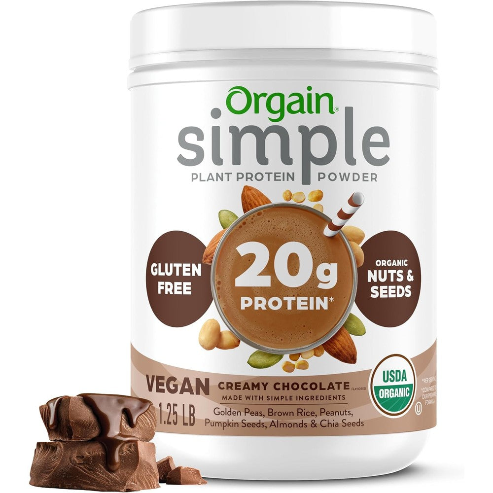 Orgain Organic Simple Vegan Protein Powder chocolate flavor front view authentic USA import