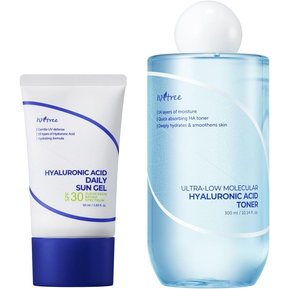 Isntree Hyaluronic Acid Daily Sun Gel and Toner bundle pack front view showing packaging on a white background