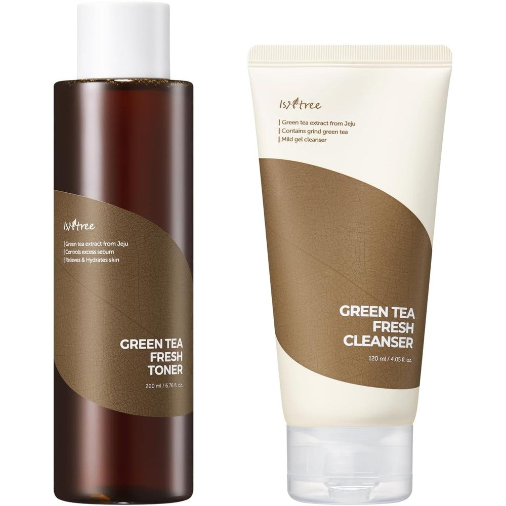 ISNTREE Green Tea Fresh Toner and Cleanser duo front view product packaging