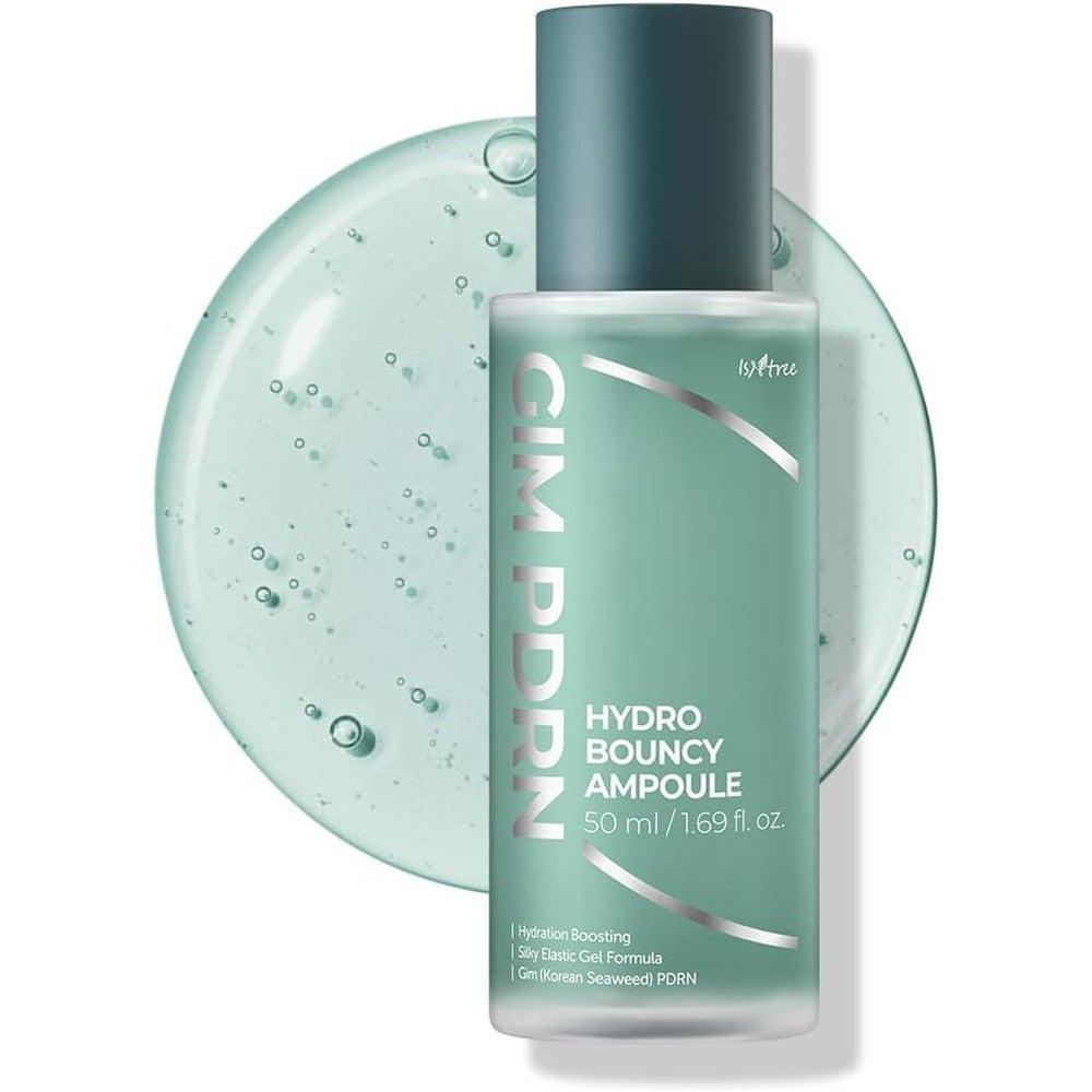 IsNtree Gim PDRN Hydro Bouncy Ampoule 50ml bottle front view showing the clear seaweed facial serum texture.