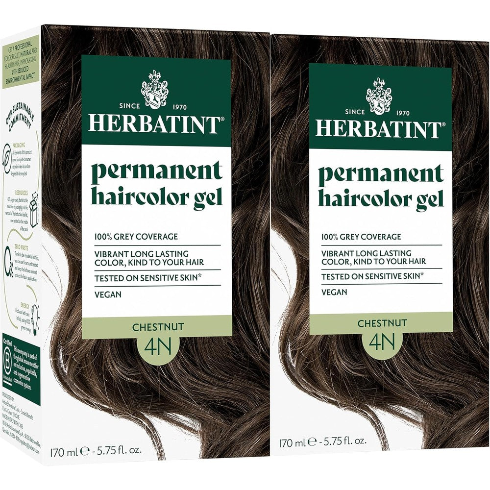 Herbatint Permanent Haircolor Gel 4N Chestnut two pack front view for natural gray coverage