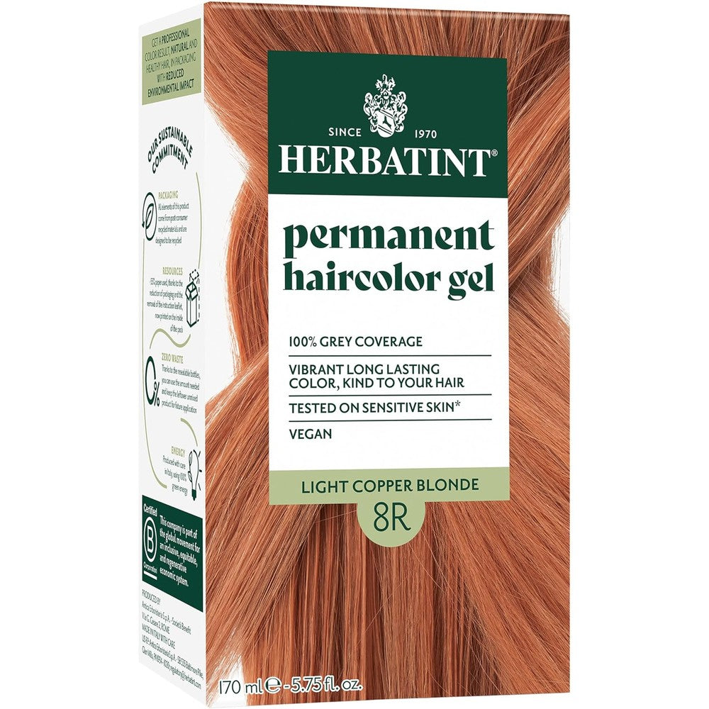 Herbatint Permanent Hair Dye 8R Light Copper Blonde front view