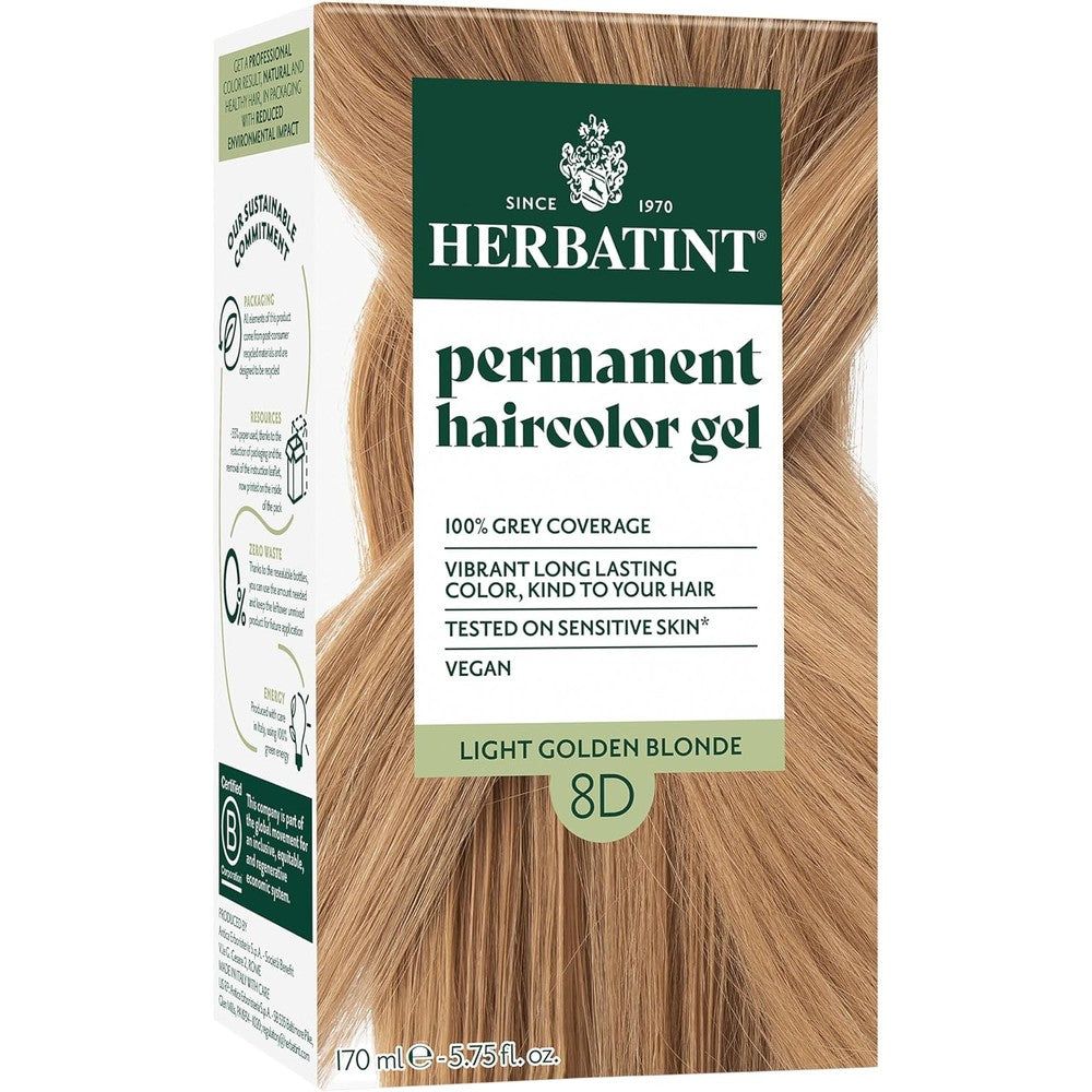 Herbatint Permanent Hair Dye 8D Light Golden Blonde front view