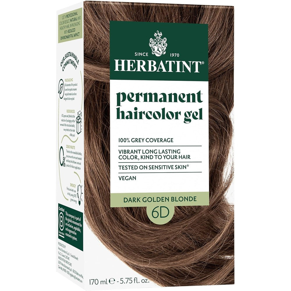 Herbatint permanent hair color gel 6D dark golden blonde front view authentic imported hair dye