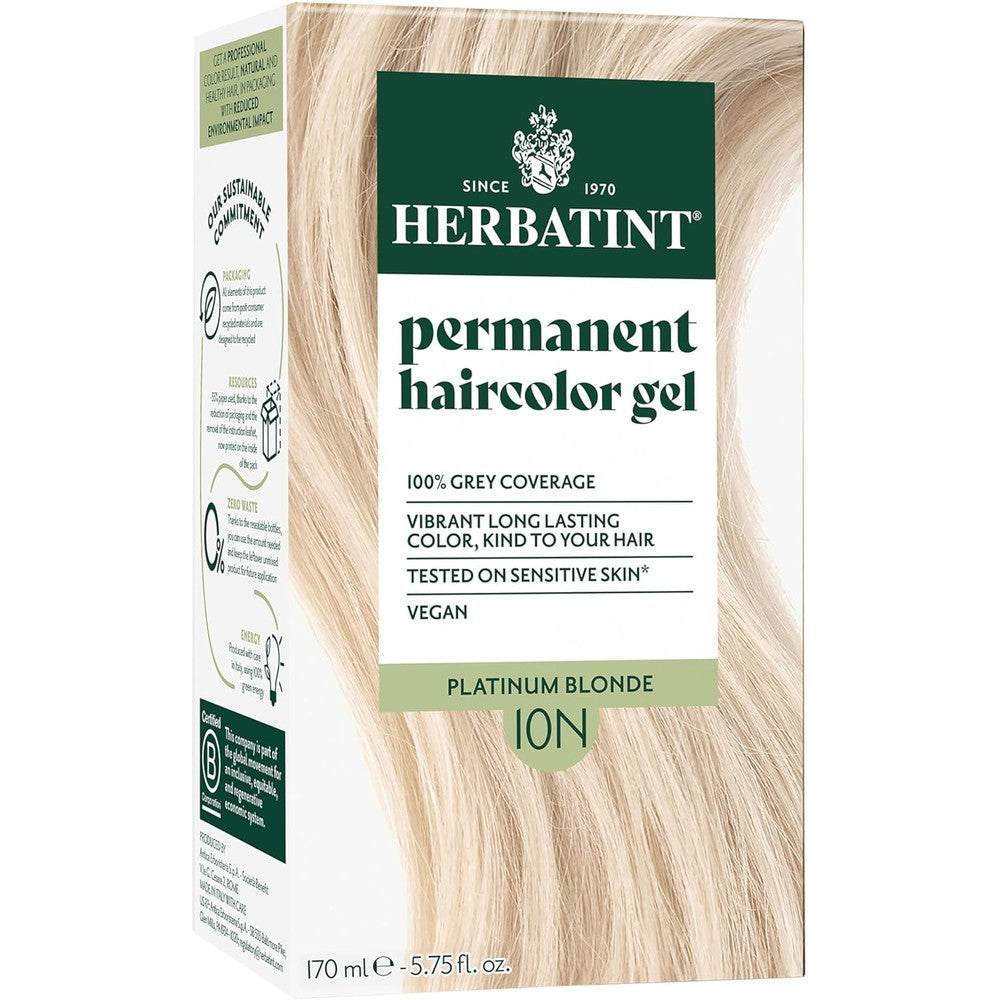 Herbatint Permanent Haircolor Gel 10N Platinum Blonde front view packaging