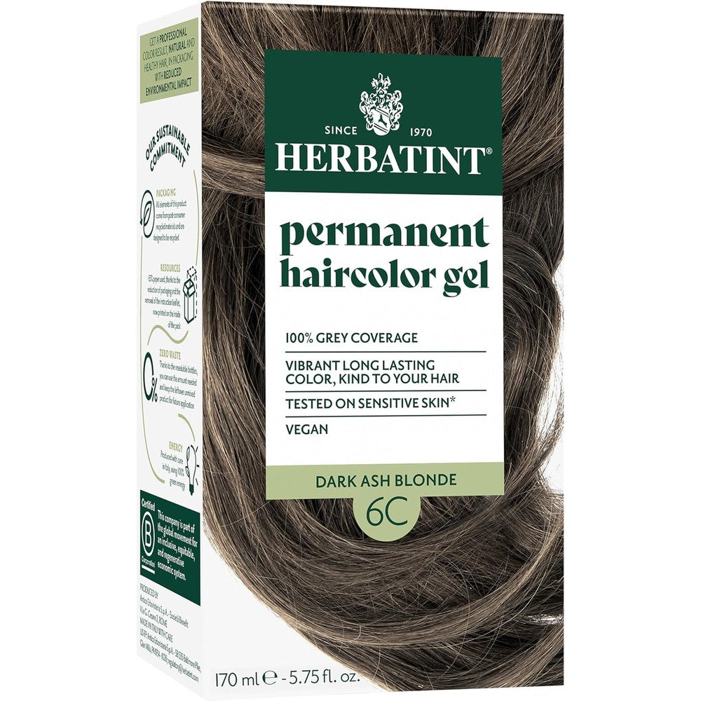 Herbatint Permanent Haircolor Gel 6C Dark Ash Blonde front packaging view