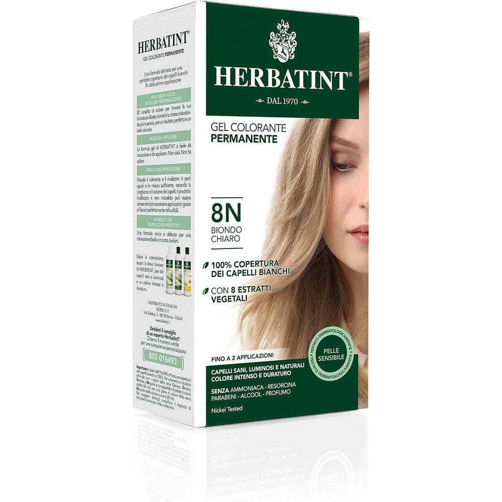 Herbatint 8N Light Blonde permanent herbal haircolour gel pack front view