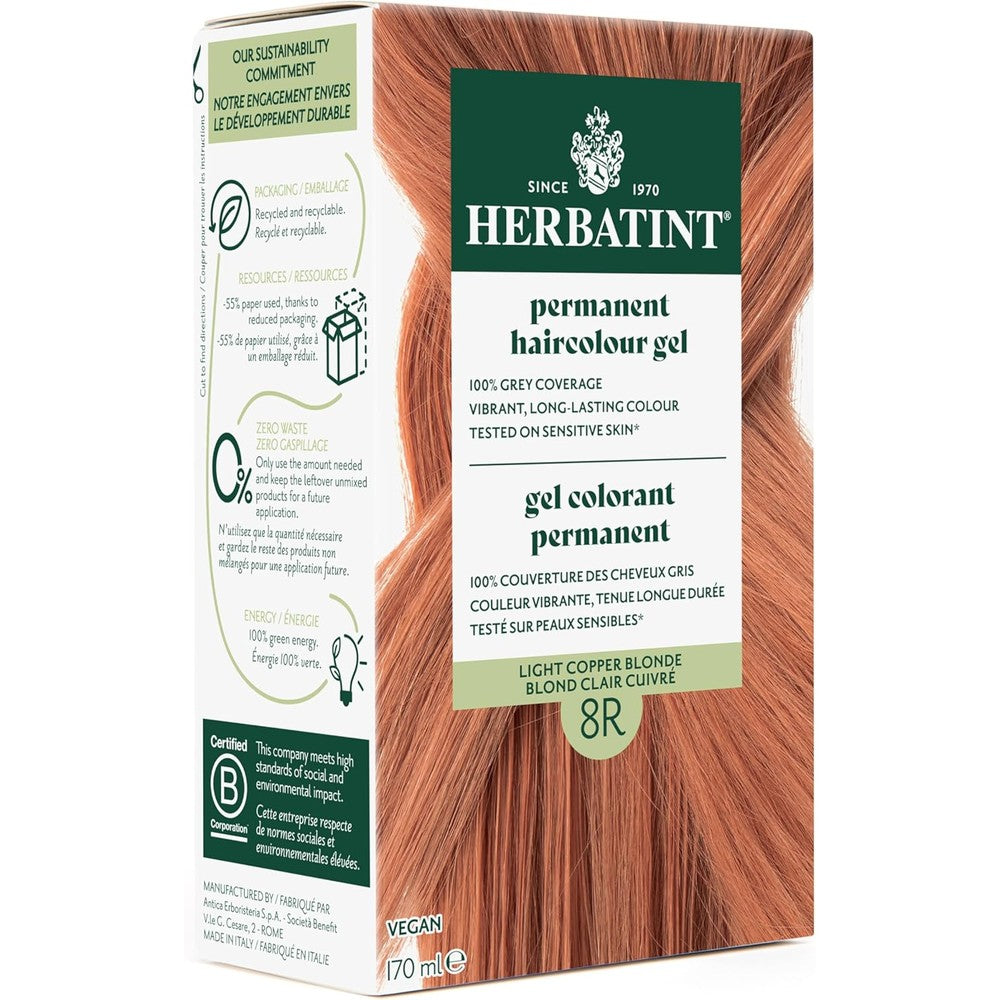 Herbatint Permanent Hair Colour Gel 8R Light Copper Blonde front view