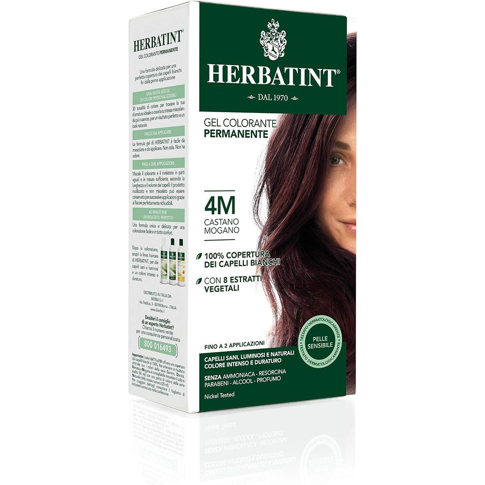 Herbatint Permanent Haircolor Gel 4M Mahogany Chestnut front box view showing natural herbal extracts formula