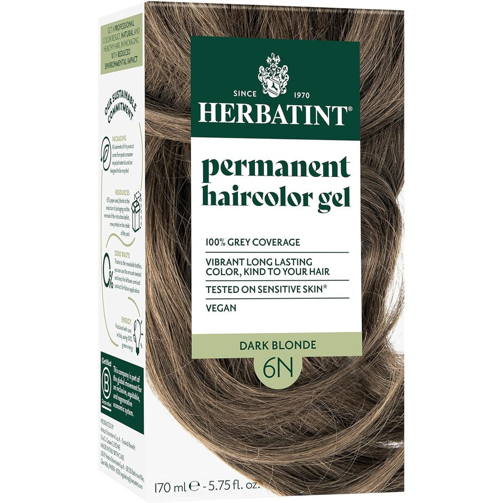 Herbatint 6N Dark Blonde permanent hair color gel box front view