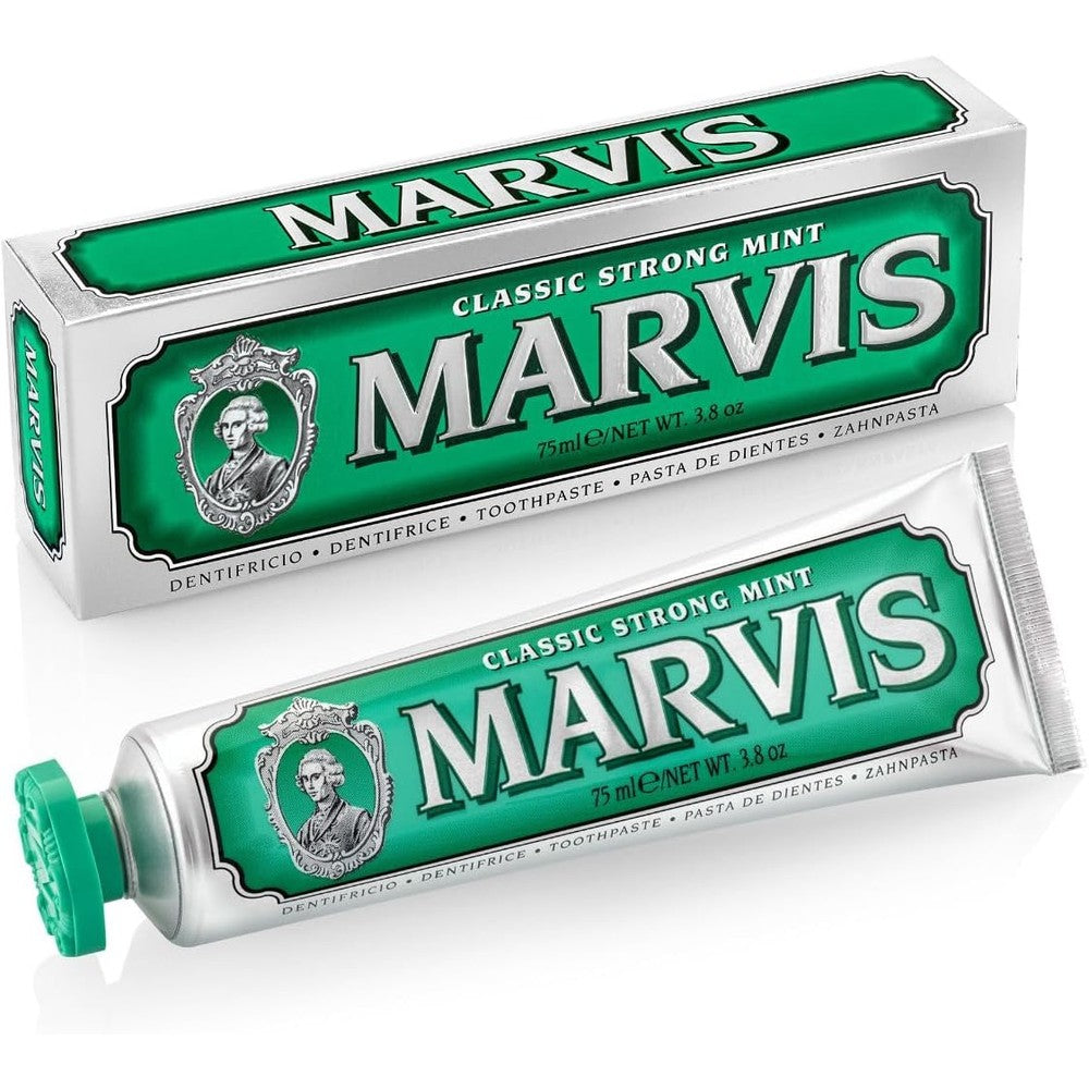 Marvis Classic Strong Mint Toothpaste Luxury Italian Formula For Plaque Control And Fresh Breath Three Point Eight Ounces