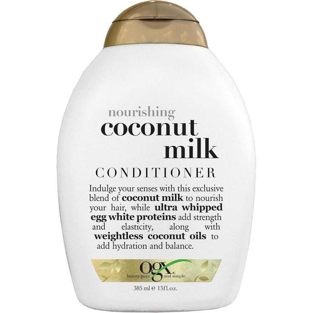 OGX Nourishing Coconut Milk Conditioner front view bottle for frizzy hair care