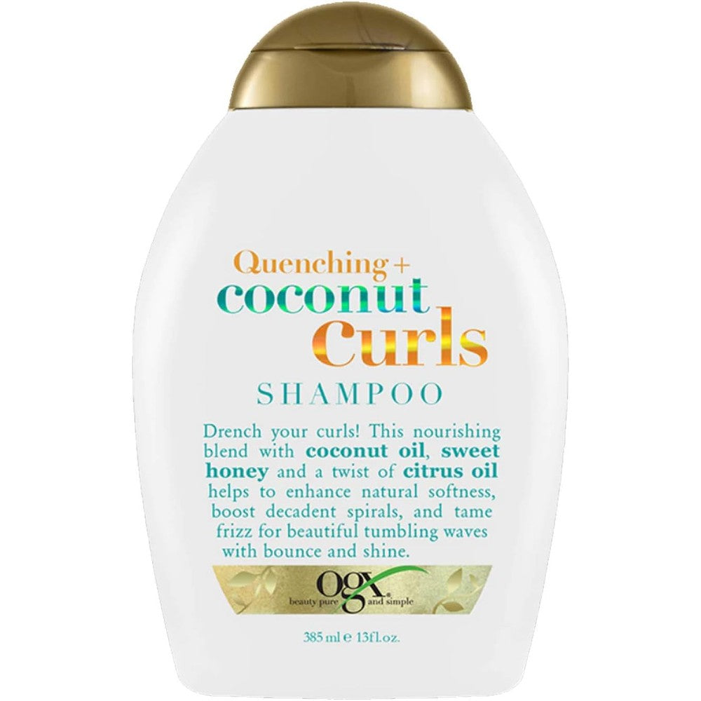 OGX Quenching Coconut Curls Shampoo pack of two front view authentic curl defining hair care