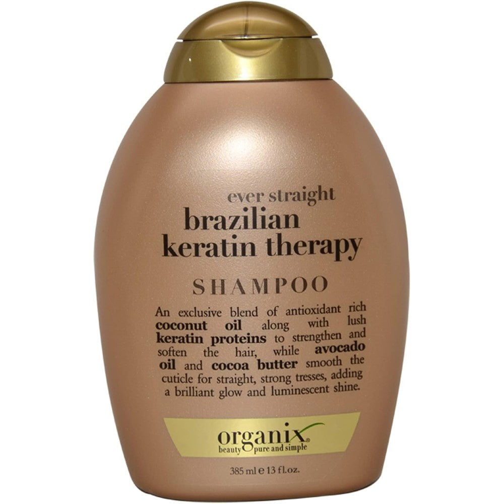 OGX Ever Straight Brazilian Keratin Therapy Shampoo front view for dry and frizzy hair