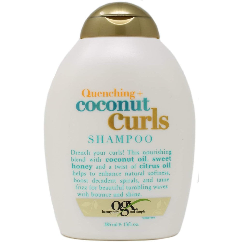 OGX Quenching Plus Coconut Curls Shampoo bottle front view for curly hair