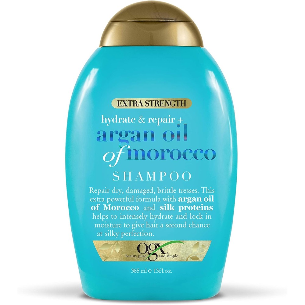 OGX Extra Strength Argan Oil of Morocco Shampoo front view bottle for dry hair care