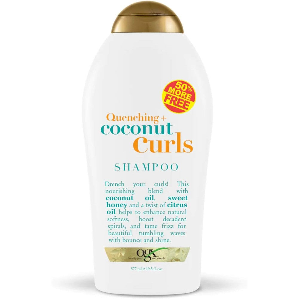 OGX Quenching and Coconut Curls Shampoo nineteen point five fluid ounce front view bottle