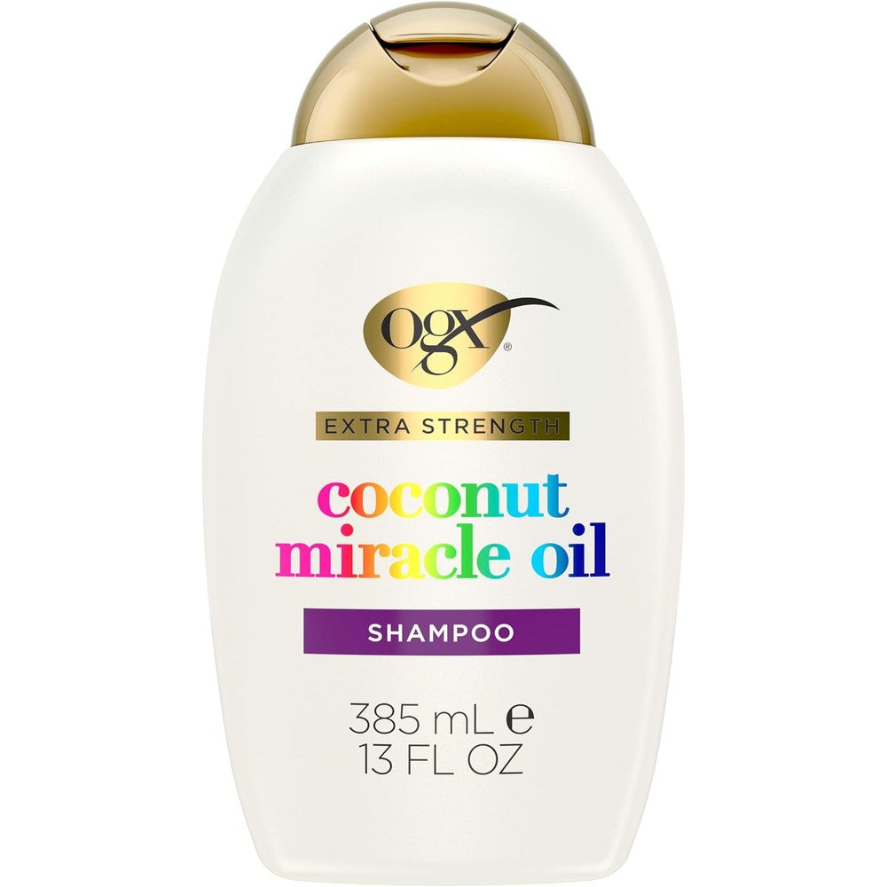 OGX Extra Strength Damage Remedy and Coconut Miracle Oil Shampoo front view 13 fluid ounce bottle