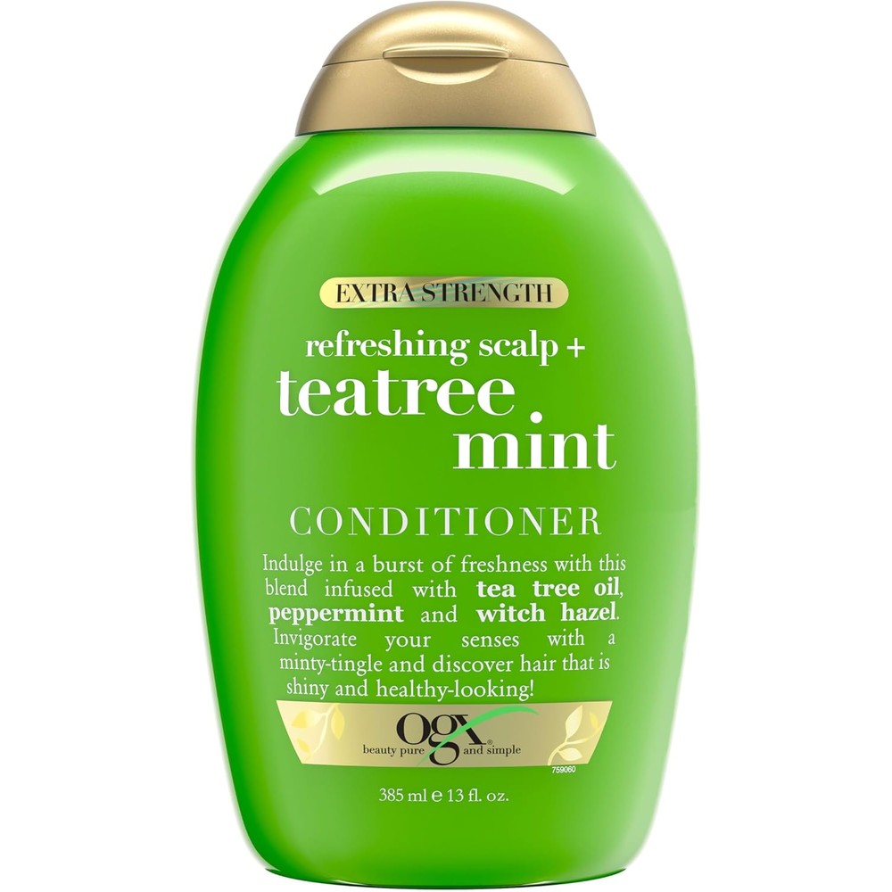 OGX Extra Strength Refreshing Scalp and Teatree Mint Conditioner front view bottle for oily hair care