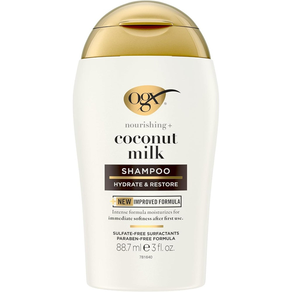 OGX Nourishing And Coconut Milk Moisturizing Shampoo Hydrating And Restoring Formula For Dry Hair Travel Size Three Fluid Ounce