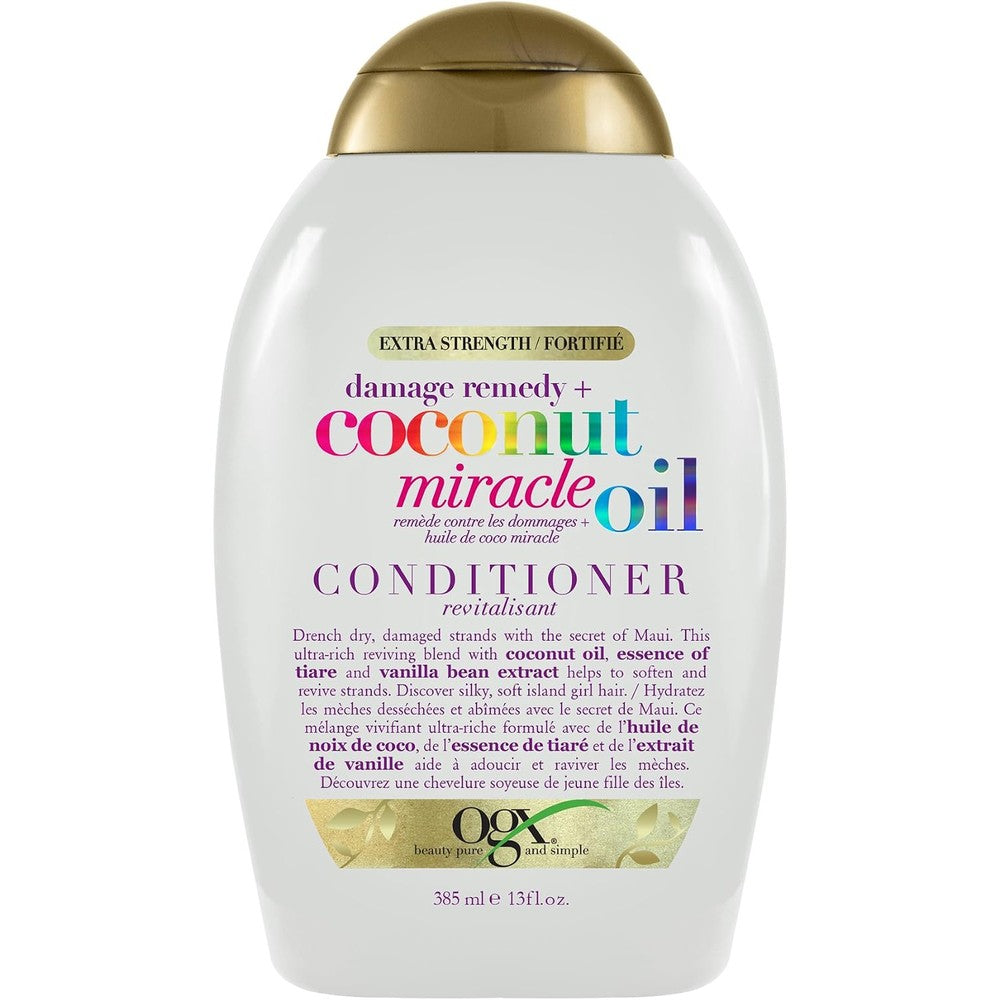 OGX Extra Strength Damage Remedy Coconut Miracle Oil Conditioner front view bottle for dry hair repair